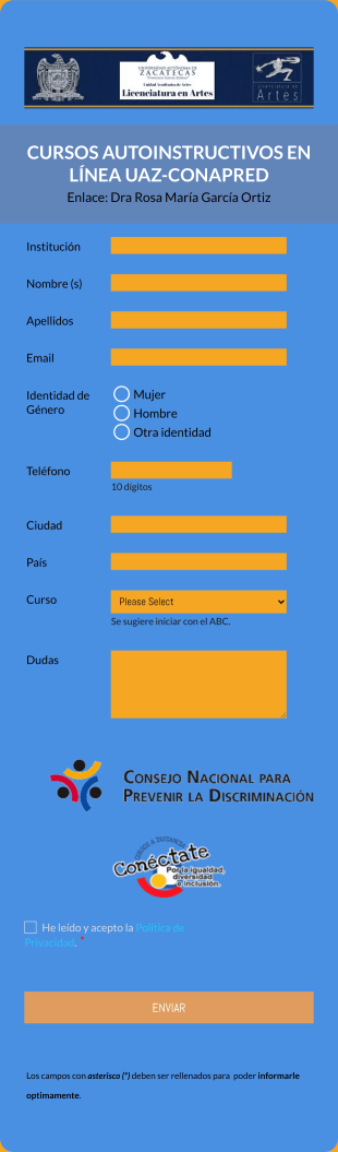 Formulario De Inscripción A Cursos UAZ CONAPRED