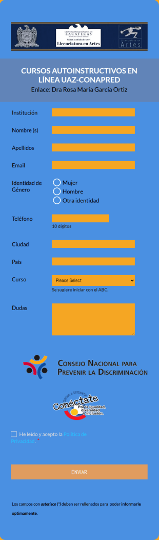 Formulario De Inscripción A Cursos UAZ CONAPRED