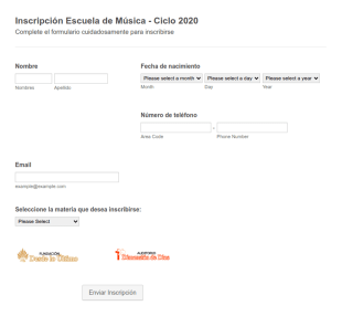 Formulario De Inscripción A Escuela De Música