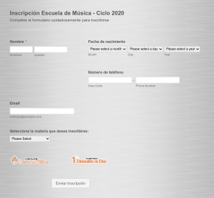 Formulario De Inscripción A Escuela De Música