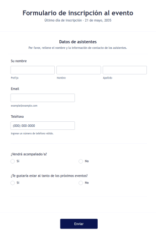 Formulario De Inscripción A Eventos