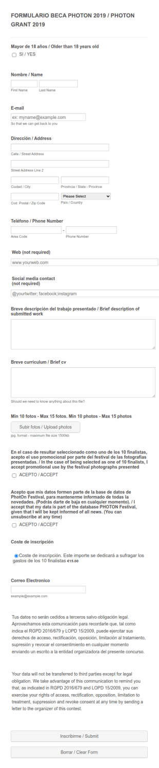Formulario De Inscripción A Festival De Fotografías