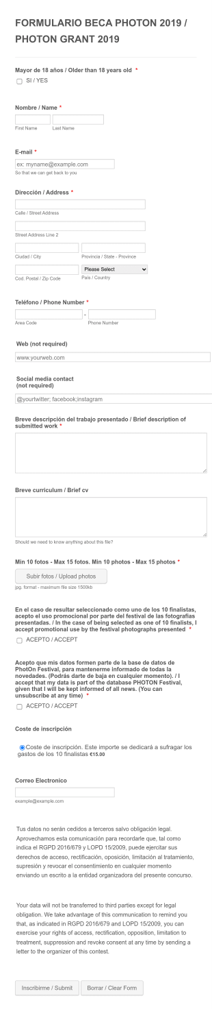 Formulario De Inscripción A Festival De Fotografías