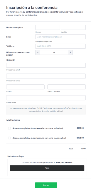 Formulario De Inscripción A La Conferencia Con Pago