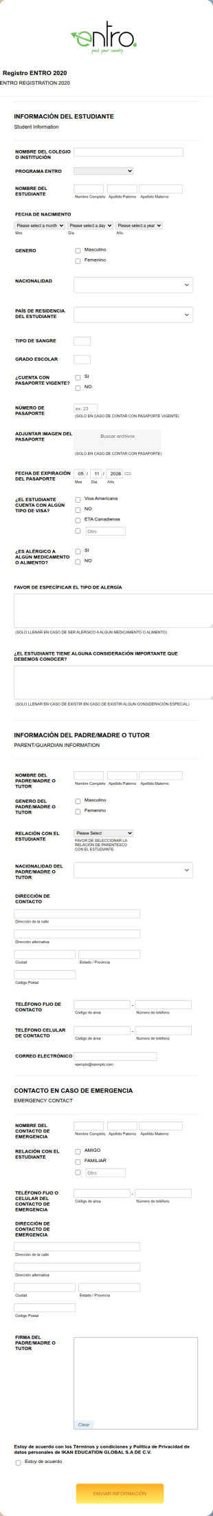Formulario De Inscripción A Programa De Educación