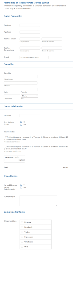 Formulario De Inscripción Curso Leyes
