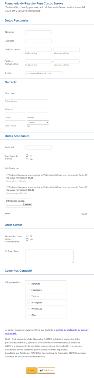 Formulario De Inscripción Curso Leyes