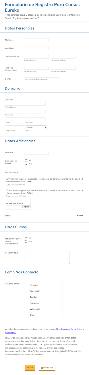 Formulario De Inscripción Curso Leyes
