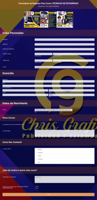Formulario De Inscripción Curso TECNICAS DE ESTAMPADO