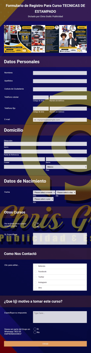 Formulario De Inscripción Curso TECNICAS DE ESTAMPADO