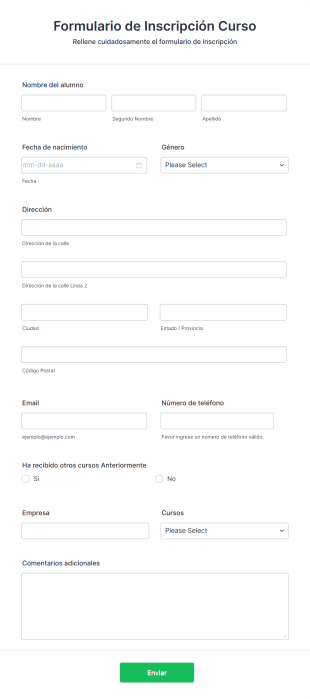 Formulario De Inscripcion Curso Form Template