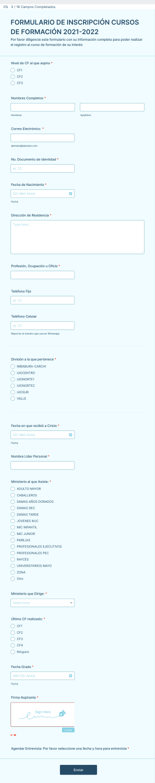 Formulario De Inscripción Cursos De Formación 2021 2022