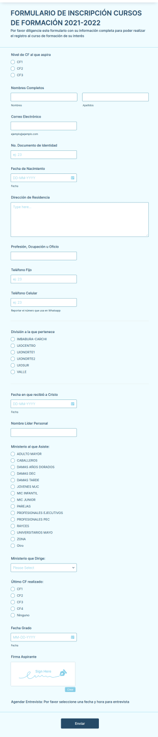 Formulario De Inscripción Cursos De Formación 2021 2022