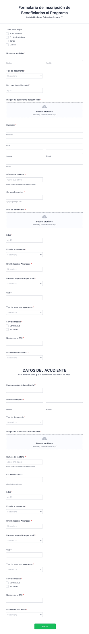 Formulario De Inscripción De Beneficiarios Al Programa