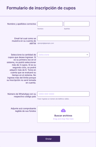 Formulario De Inscripción De Cupos