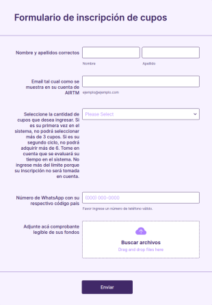 Formulario De Inscripción De Cupos