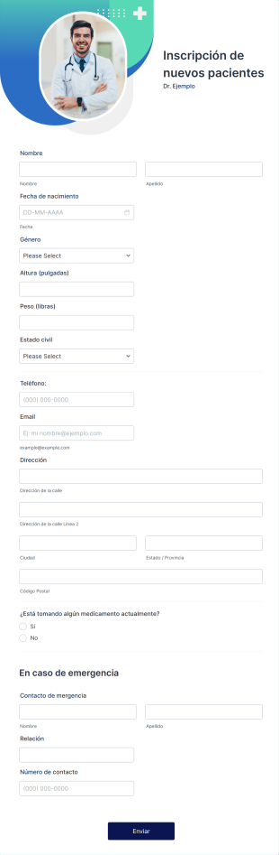 Formulario De Inscripción De Nuevos Pacientes Form Template