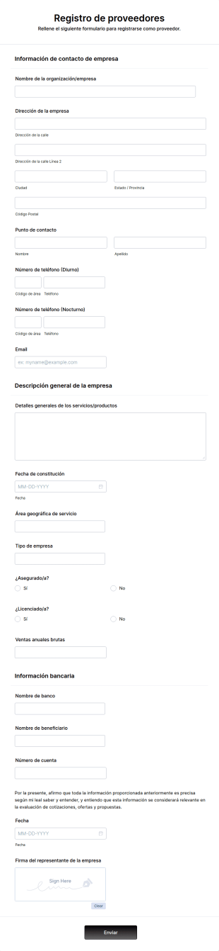 Formulario De Inscripción De Proveedores