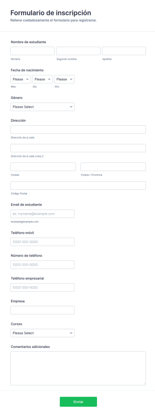 Formulario De Inscripción En Curso