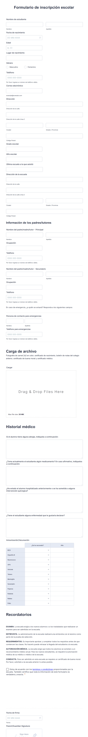 Formulario De Inscripción Escolar Form Template