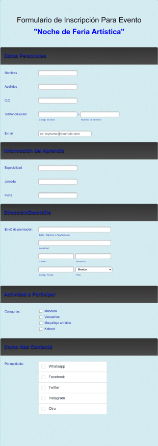 Formulario De Inscripción Para El Evento