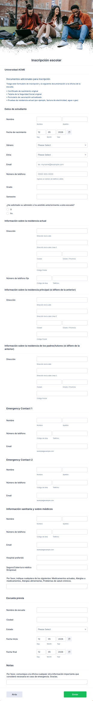 Formulario De Inscripción Para Escuelas