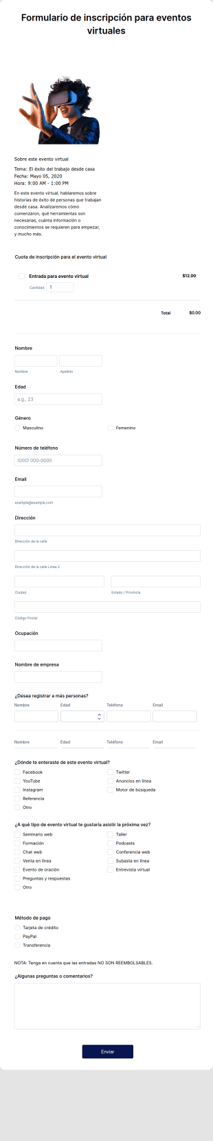 Formulario De Inscripción Para Eventos Virtuales