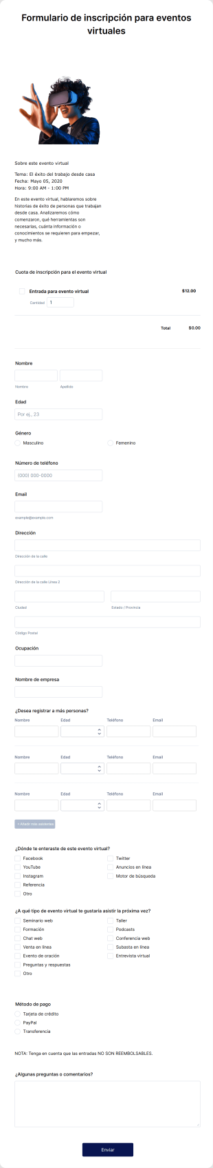Formulario De Inscripción Para Eventos Virtuales Form Template