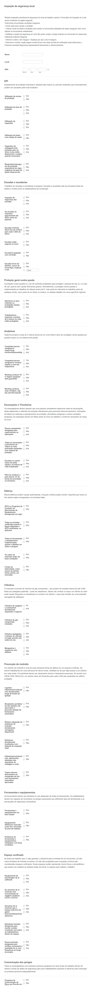 Formulário De Inspeção De Segurança Local