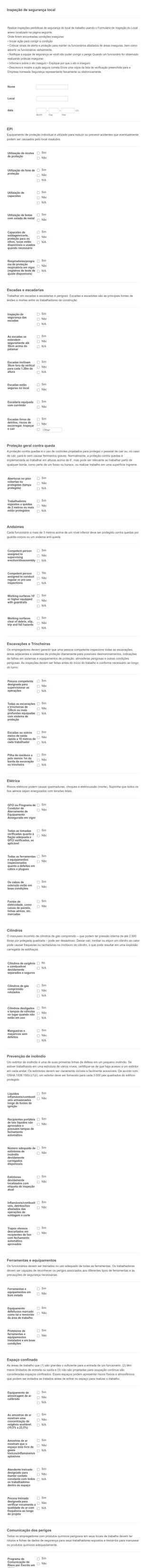 Formulário De Inspeção De Segurança Local