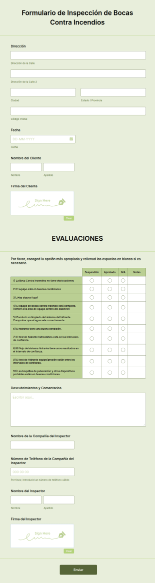 Formulario De Inspección De Bocas De Incendio