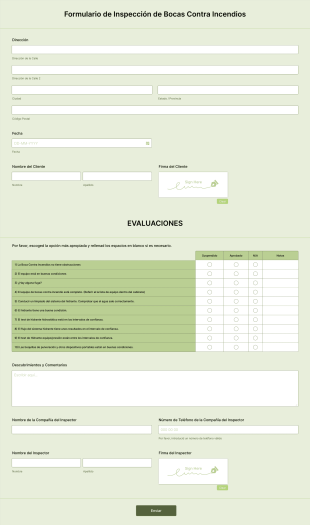 Formulario De Inspección De Bocas De Incendio Form Template