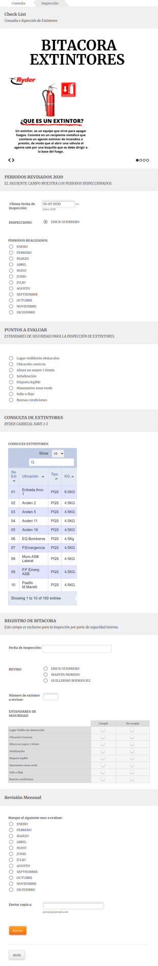 Formulario De Inspección De Estándares De Seguridad De Extintores