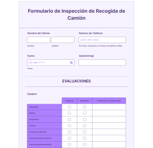 Formulario De Inspección De Recogida De Camión