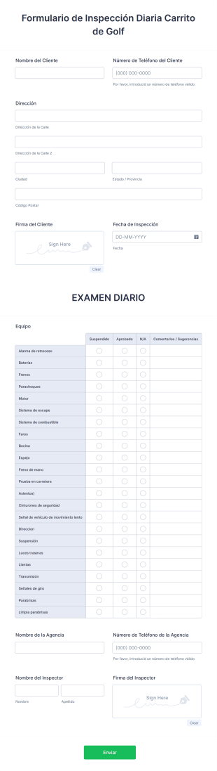 Formulario De Inspección Diaria Carrito De Golf Form Template