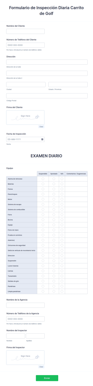 Formulario De Inspección Diaria Carrito De Golf