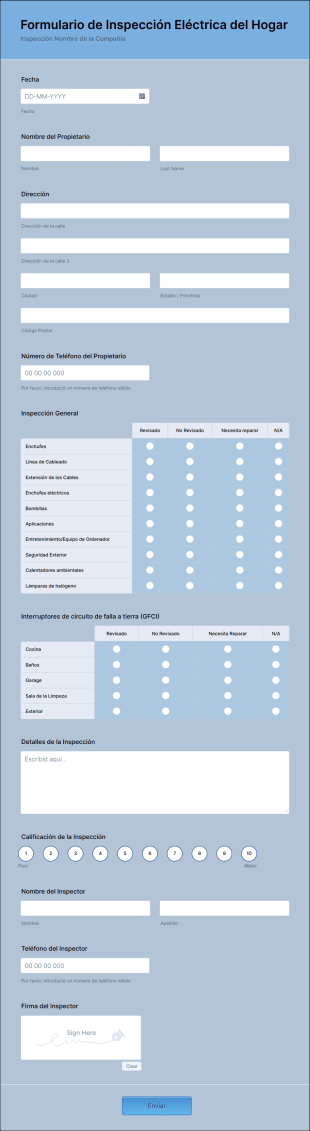 Formulario De Inspección Eléctrica Del Hogar Form Template