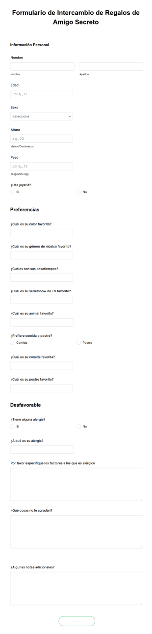 Formulario De Intercambio De Regalos De Amigo Secreto