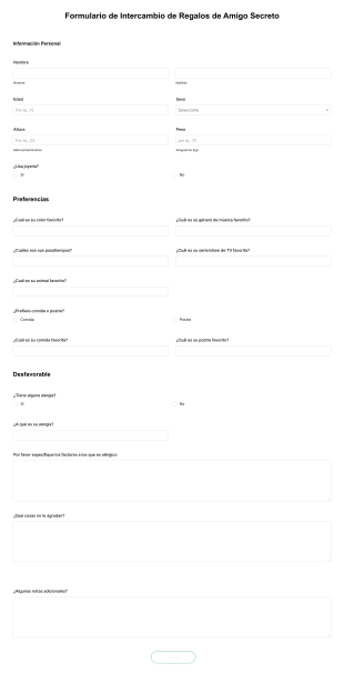 Formulario De Intercambio De Regalos De Amigo Secreto Form Template