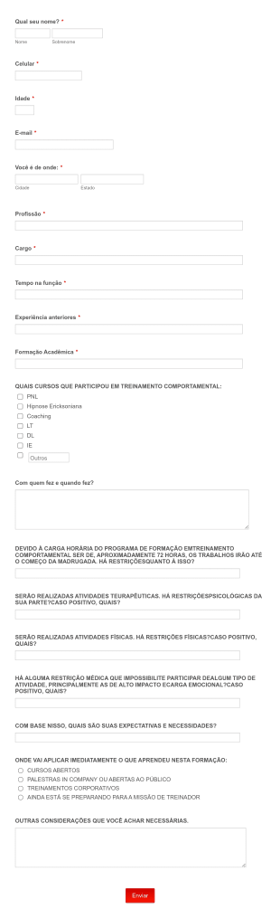 Formulário De Interessados Na Formação Em Treinamento Comportamental