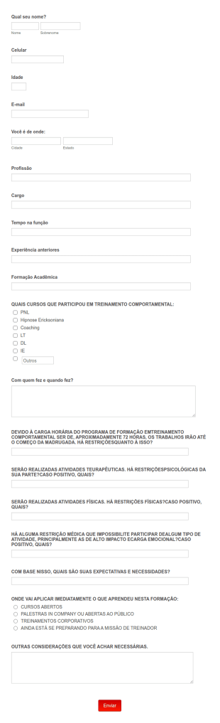 Formulário De Interessados Na Formação Em Treinamento Comportamental