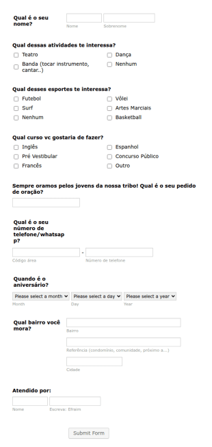Formulário De Interesse Em Atividades