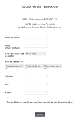 Formulário De Interesse Em Aula
