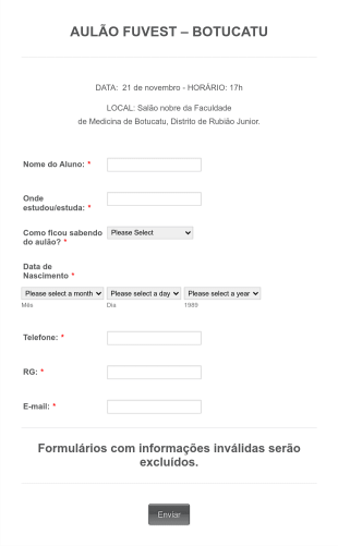 Formulário De Interesse Em Aula