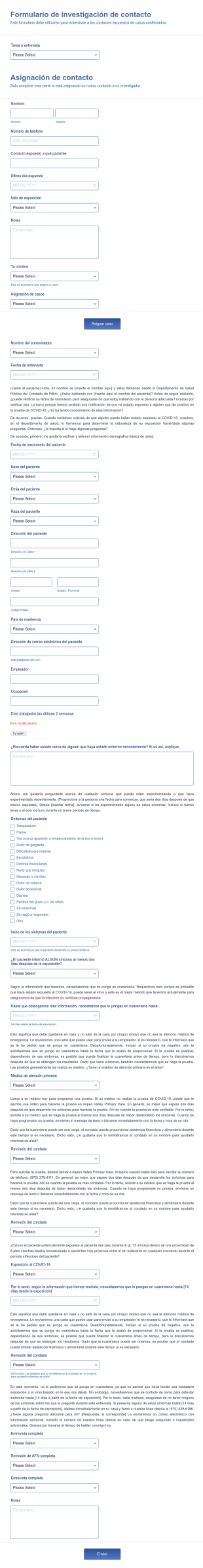 Formulario De Investigación De Contacto De COVID 19