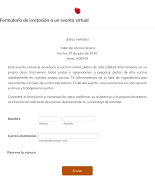 Formulario De Invitación A Un Evento Virtual