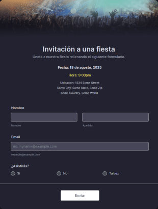 Formulario De Invitación A Una Fiesta