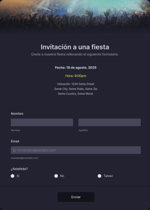 Formulario De Invitación A Una Fiesta