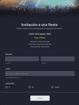 Formulario De Invitación A Una Fiesta