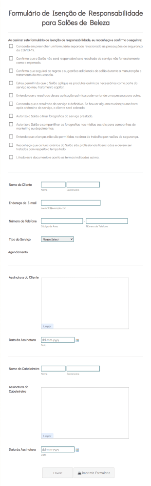 Formulário De Isenção De Responsabilidade Para Salões De Beleza Form Template